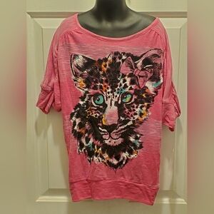 Girl's Size Small Pink Striped Leopard Knit Shirt